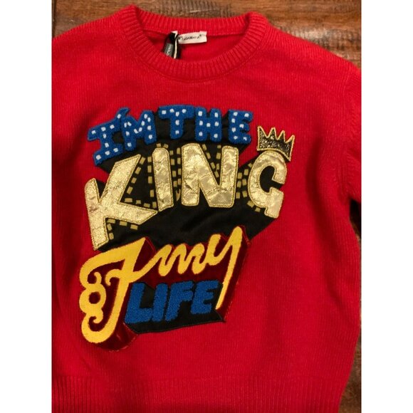 Dolce&Gabbana Red Wool I'm The King Crewneck Sweater Size Small NWT - Picture 2 of 5